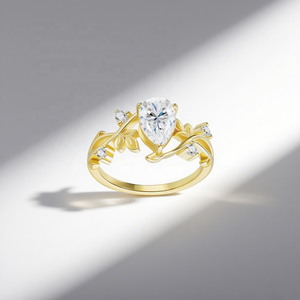 Toplu 925 gümüş mozanit nişan yüzüğü altın kaplama yaprak katmanlı VVS büyük armut söz düğün için kesim moissanit takı - Product Image 3