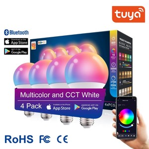 Ampoule LED intelligente Tuya RGB + CCT A60 E27 E26 B22 10W, contrôle par application, dimmable, multicolore, lumière blanche - Product Image 2