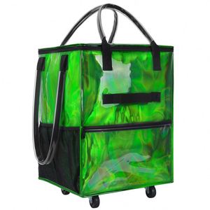 Chariot de camping pliable moderne et coloré avec siège inclinable, chariot de jardinage et de courses à quatre roues, chariot de transport extérieur pliable - Product Image 1