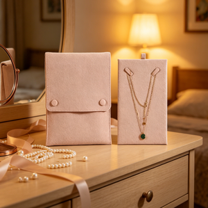 Custom Logo Luxury Rectangle Necklace <b>Jewelry</b> Pouch Insert Bag with Button Closure Portable Design Cotton Lining 13.5x19cm - Product Image 6