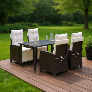 Set da Pranzo da Giardino Marrone Crema per 4 Persone, Struttura in Metallo Resistente alle Intemperie, Arredamento da Esterno dal Design Contemporaneo - Product Image 2