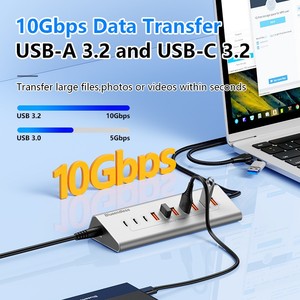 Aluminium 10Gbps <strong>USB</strong>-A 10Gbps <strong>USB</strong>-C Hub 7-Ports 10-Ports Data Sync USB3.2 <strong>USB</strong> 3.2 Type C Hub Splitter 12V/3A Power <strong>Adapter</strong> - Product Image 4