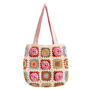 Custom Camellia Series Handmade Wool Crocheted Knitted Flower Shoulder <b>Bag</b> Women Grandmother <b>Bag</b>-Fashionable <b>Accessory</b> Handbag - Product Image 2