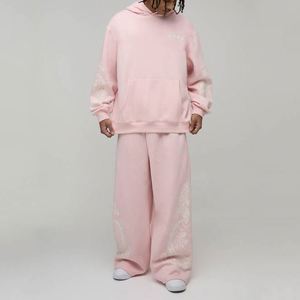 Light Pink Lace Print Hoodie Sweatpants Sweet Custom Men Two Piece <b>Tracksuit</b> - Product Image 1