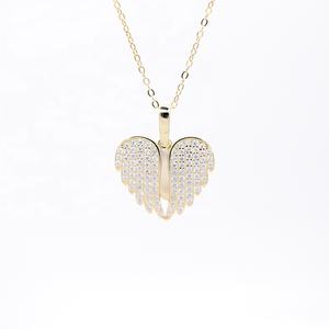 Baru 925 Perak Murni Kalung Mode Zirkon Hati Ganda Malaikat Sayap Liontin Kalung Berlapis Emas - Product Image 2