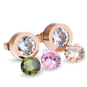 <b>Stud</b> <b>Earrings</b> 11MM Round Zircon Bezel Setting Rose Gold Stainless Steel Everyday Wear - Product Image 1