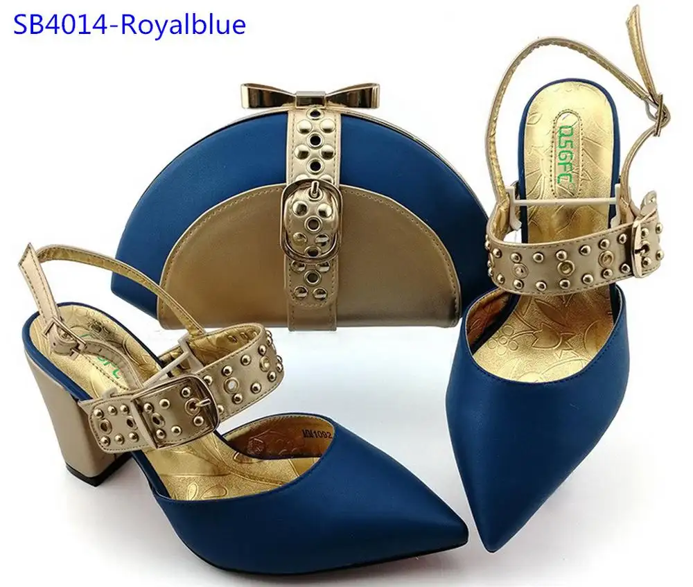 Italian ladies shoes matching bag wholesale price shoes and bag Royalblue shoes bag set