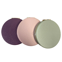 Miroir de maquillage compact de voyage personnalisé, éclairé, grossissant 2x, double, vierge, gravable au laser, en similicuir, format poche