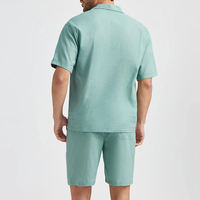 Populaire décontracté hommes été surdimensionné col rabattable solide vert menthe survêtements courts personnalisé classique confort t-shirt et short ensemble