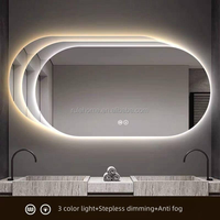 Miroir de salle de bain intelligent anti-buée à écran tactile avec lumière LED, design moderne ovale, éco-responsable, économie d'énergie, décoration murale