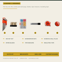 Kit d'outils de 100 pièces avec mallette de rangement en acier au carbone pour réparation domestique, électricien, pince, marteau, clé, personnalisable OEM