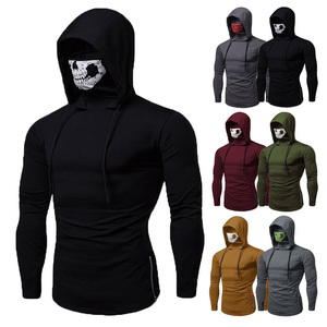 OEM Casual Fitness Gym Design personalizzato <span class=keywords><strong>teschio</strong></span> tinta unita cerniera laterale maniche lunghe felpe <span class=keywords><strong>con</strong></span> <span class=keywords><strong>cappuccio</strong></span> mascherato per gli uomini - Product Image 2