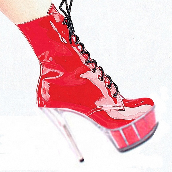 Botas rojas de charol con cordones y plataforma de tacón alto - Milanoo.com