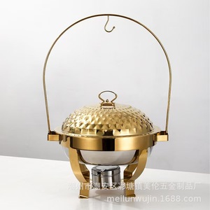 Stainless Steel Round Alcohol <b>Warmer</b> With Diamond Lid For <b>Buffet</b> Heating - Product Image 4