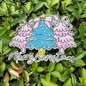 Вышитые нашивки из синели на заказ, нашивки с милым бантом в Западном рождественском стиле, Рождественская елка, нашивки из синели для одежды - Product Image 3