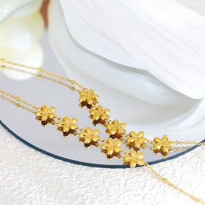 Tarnish Free Waterproof Cute 316l Stainless Steel Jewlery <b>14k</b> 18k <b>Gold</b> Plated Flower <b>Bracelet</b> Dainty for Women - Product Image 2