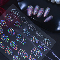 Autocollants pour ongles en forme de toile d'araignée rouge scintillante 5D pour Halloween, autocollants pour ongles en toile d'araignée creuse et scintillante, décorations pour ongles auto-adhésives