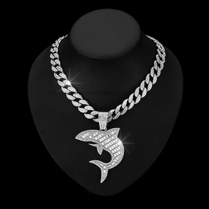 Wholesale 15mm <b>Cuban</b> <b>Link</b> <b>Chain</b> Hip Hop Shark Pendant Bling Rhinestone Zinc <b>Chain</b> Chokers Necklace - Product Image 4