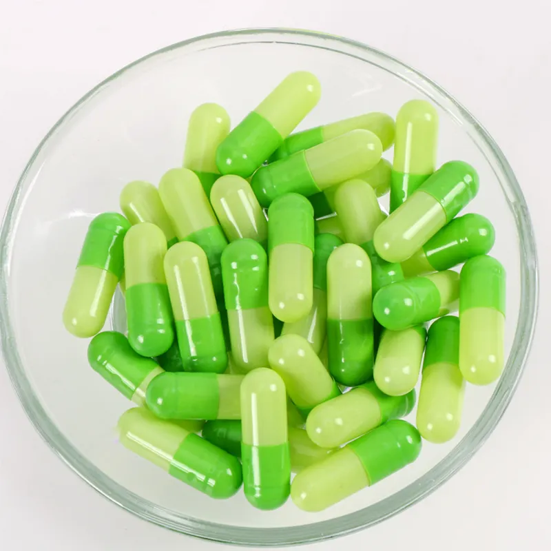 كبسولات فارغة HPMC Pullulan للخضروات النباتية حجم مخصص 00 0 1 2 3 4 كبسولات نباتية خضراء غير شفافة