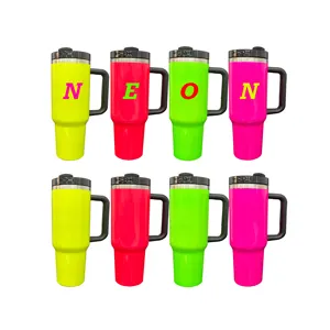 Seyahat kahve çift duvarlı yalıtımlı paslanmaz çelik BPA ücretsiz 30oz 40oz H2.0 neon renkler süblimasyon Quencher Tumblers