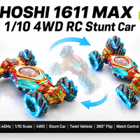 HOSHI Stock Local 1611-MAX Coche de Acrobacias 4WD a Escala 1/10 de 2.4Ghz, Vehículo de Control Remoto con Control por Reloj y 2 Baterías, Coche RC