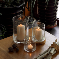 Ensemble de 3 bougeoirs en verre, vases Hurricane, centres de table cylindriques transparents à bulles pour bougies piliers, votives et fleurs