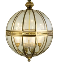 Lustre globe en laiton antique Jingshi Lighting, cage en verre ronde avec bande métallique décorative, luminaire de plafond classique pour la maison