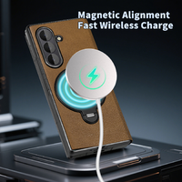 Étui de téléphone pour Samsung Galaxy Z Fold 8 Ultra 8 7 6 5 4 3 en cuir PU électroplaqué avec support magnétique rotatif et emplacement pour stylet