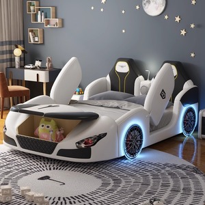 <span class=keywords><strong>Lit</strong></span> Moderne en Cuir Souple et Confortable, <span class=keywords><strong>Lit</strong></span> de Voiture Convertible, <span class=keywords><strong>Lit</strong></span> de Rangement en Bois avec Barrière de Sécurité, Cadre de Voiture de Sport à Thème Dessin Animé - Product Image 4