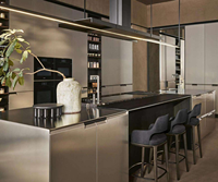 Ensemble de cuisine avec îlot, évier, plan de travail en marbre, structure en aluminium, contreplaqué personnalisé CARB P2, robuste, pour villa américaine