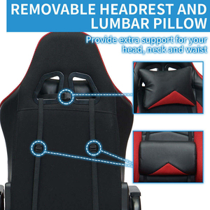 Chaise de jeu PC rouge en cuir PU pour gamer avec fonction massage, style racing - Product Image 5