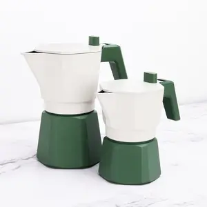 Green and White Aluminum Espresso Greca Moka Stove Coffee Maker for Gas