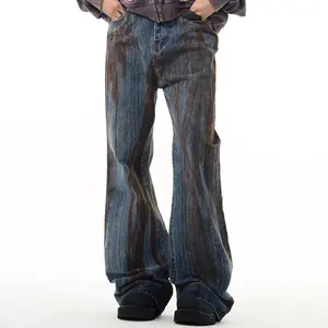 Atacado New Arrival Street Wear Indigo Denim Pants 12 Oz Straight Jeans Para Homens Plus Size Splatter Denim Jeans Calças Homens