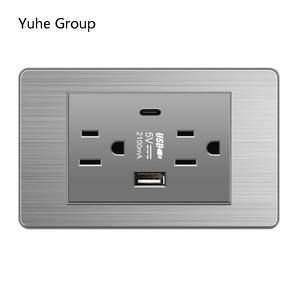 เต้ารับติดผนังสแตนเลสแบบสัมผัสมาตรฐานอเมริกัน 20A พร้อมพอร์ต USB 1 ช่อง 1 กลุ่ม และสวิตช์ไฟถนน 2 ช่อง - Product Image 3