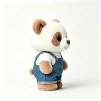 Adorable peluche panda brun clair, jouet en peluche doux et moelleux, panda en peluche avec salopette en jean, compagnon de confort, souvenir, jouet en peluche panda