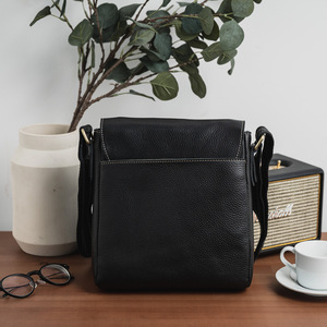 Men's Genuine Leather Shoulder <b>Bag</b> Large Capacity Black Coffee Color Solid Color Business Casual Crossbody <b>Bag</b> - Product Image 3