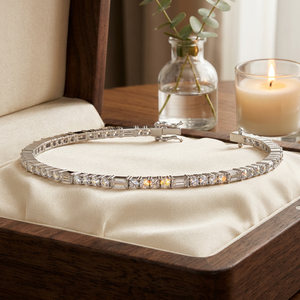 Pulsera de tenis de oro natural con diamantes, piedras redondas y baguette alternadas, joyería fina de lujo, pulsera clásica de oro amarillo. - Product Image 3