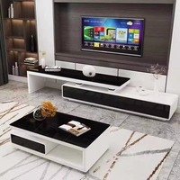 Mueble de TV Moderno con Mesa de Centro de Vidrio, Juego de Muebles de Sala de Estar de Lujo, Mesa de Centro Negra y Blanca, Mesa de Té para el Hogar