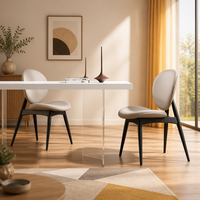 Chaise de salle à manger MULIGNA personnalisée, style nordique contemporain, ergonomique, avec dossier rembourré, revêtement en cuir, pour villa ou hôtel