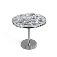 Design italien CC-Table basse ronde moderne ondulée en verre cristal avec base ronde en acier inoxydable
