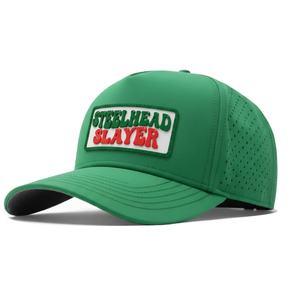 หมวกแก๊ปตาข่ายแบบกำหนดเอง OEM พร้อมโลโก้ 5 แผง ปีกโค้งเล็กน้อย แบบ Snapback ป้ายยางกันน้ำ หมวกกอล์ฟ - Product Image 1