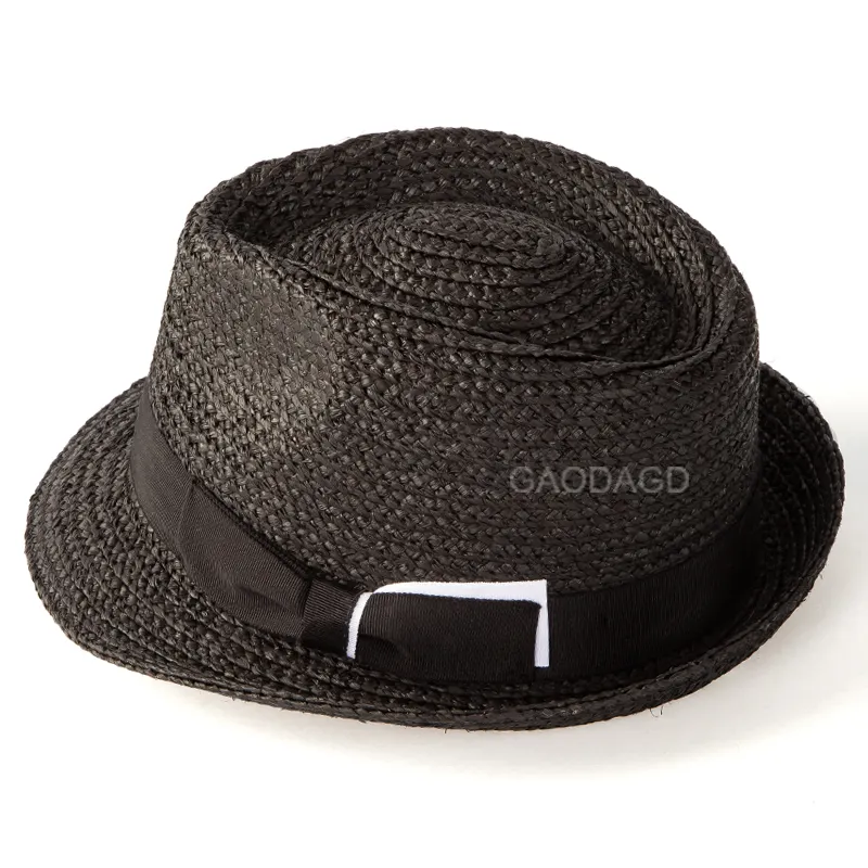 Groothandel Eenvoudige Klassieke Zwarte Lint Trilby Fedora Stijl Raffia Strohoed Voor Unisex