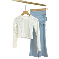 Pantalon de danse pour enfants en nylon à manches longues, effet deux pièces, coupe bootcut, avec taille cintrée et jupe-culotte intégrée, pour la pratique de la danse et le sport