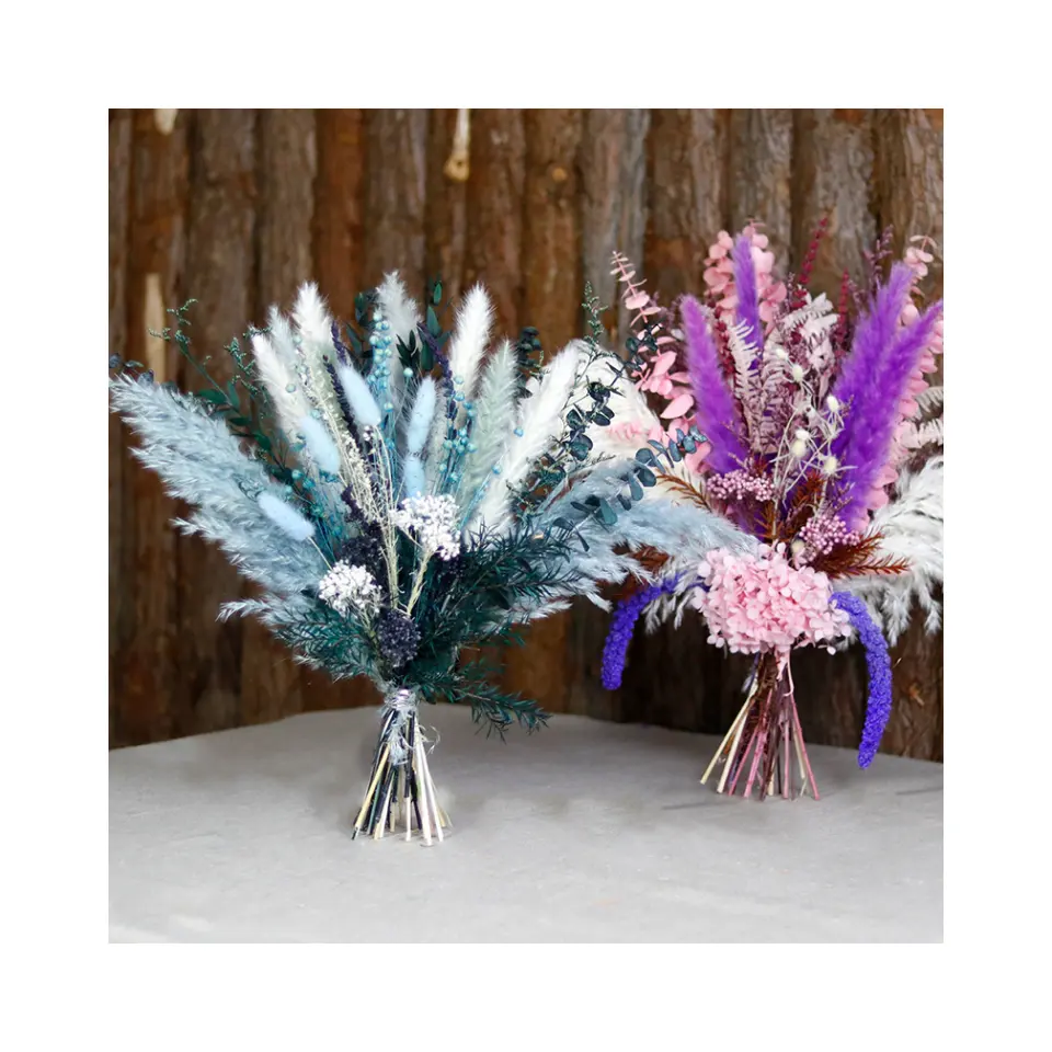 S0374 Boho Hochzeits dekoration Trockene flauschige Pampas Gras bunte Blume Echte Blumen bündel Trocken blumenstrauß für Wohnkultur