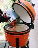 Barbecue au charbon de bois portable SEB Kamado 16 pouces, en céramique moderne, avec allumage électronique en acier inoxydable, pour fumoir familial extérieur