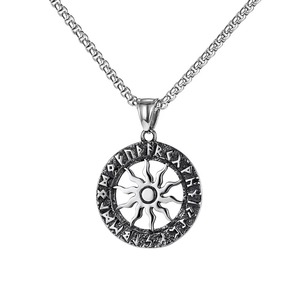 Yunnique – collier avec pendentif en forme de roue solaire, en acier inoxydable, avec runes vikings, bijoux cadeaux unisexes, chaîne de 60cm - Product Image 5