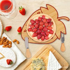 Cross-border wooden strawberry-shaped cheese <b>set</b>, wooden deli cutlery cutting board, solid wood party dessert plate - Product Image 1