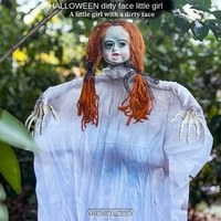 Décorations d'Halloween : Fantôme suspendu en plastique, visage maussade, vêtements blancs, pour maison hantée extérieure, rechargeable