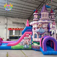 Châteaux gonflables à thème princesse gonflables pour parc d'attractions commercial avec toboggans et trampolines