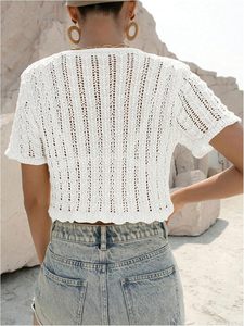<span class=keywords><strong>SHENHE</strong></span> Cardigan d'été léger en maille acrylique unie à manches courtes et à nouer sur le devant pour femme - Product Image 4